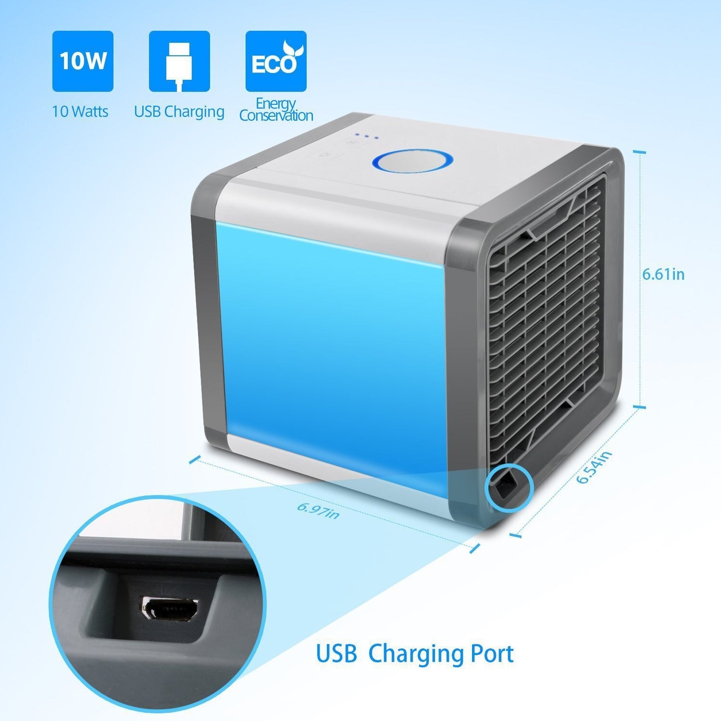 Mini climatiseur portable ,lumières LED 3 en 1, ventilateur USB, humidificateur, purificateur, refroidisseur, 3 vitesses réglables