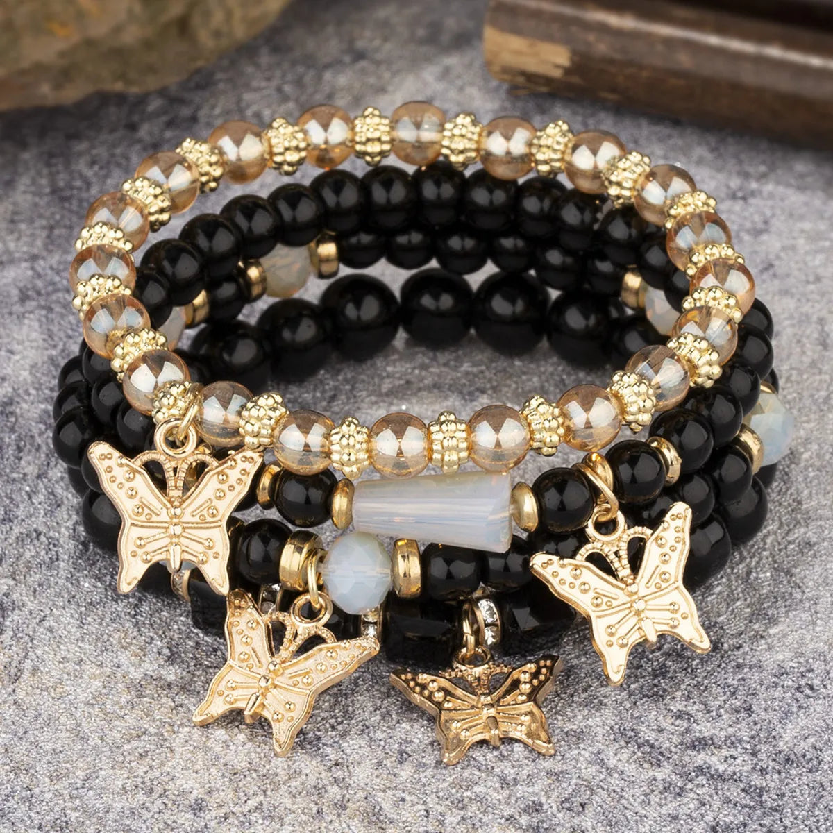 Bracelet Boho femme en cristal doré avec breloques papillon