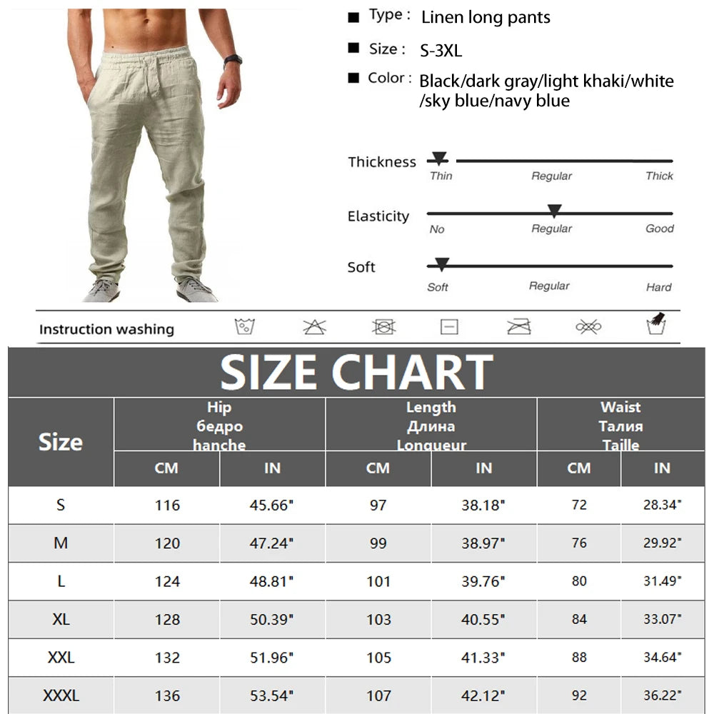 Pantalon Homme Été Lin Coton – Décontracté & Respirant