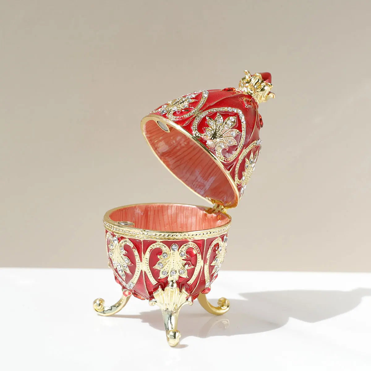 Œuf Fabergé rouge émaillé 💎 – boîte à bijoux & déco élégante