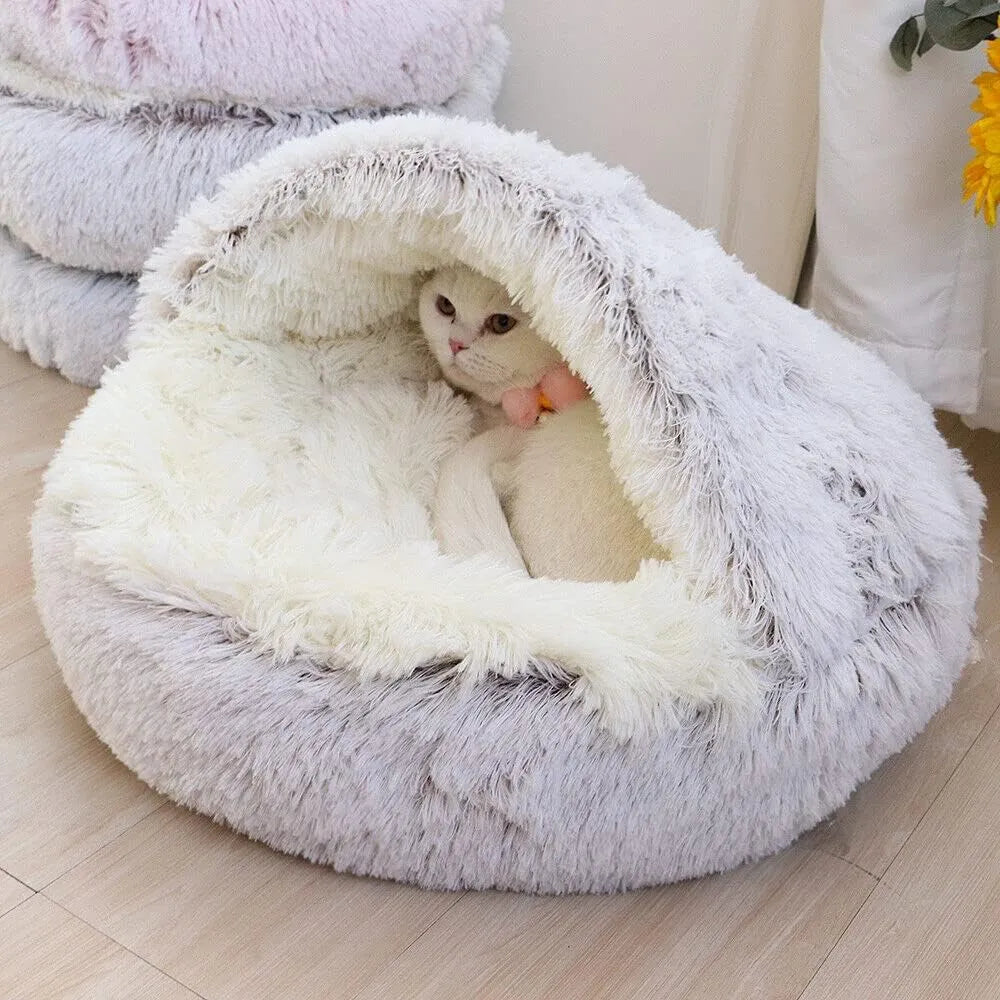 Lit rond en peluche pour chats et petits chiens, chaud et confortable