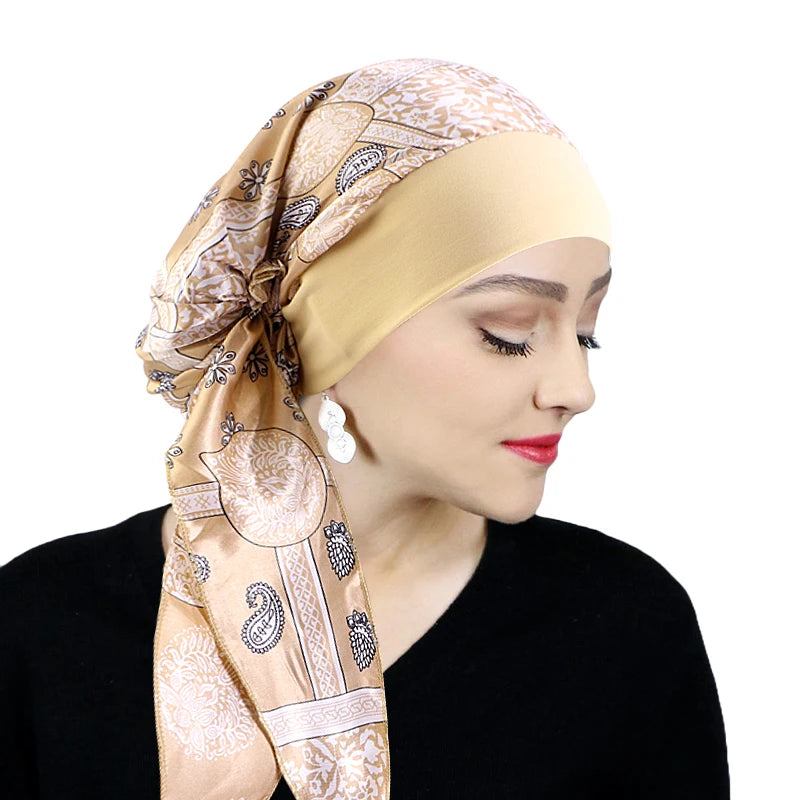 Foulard turban femme 🌸 – Pré-noué, élastique & imprimé chic