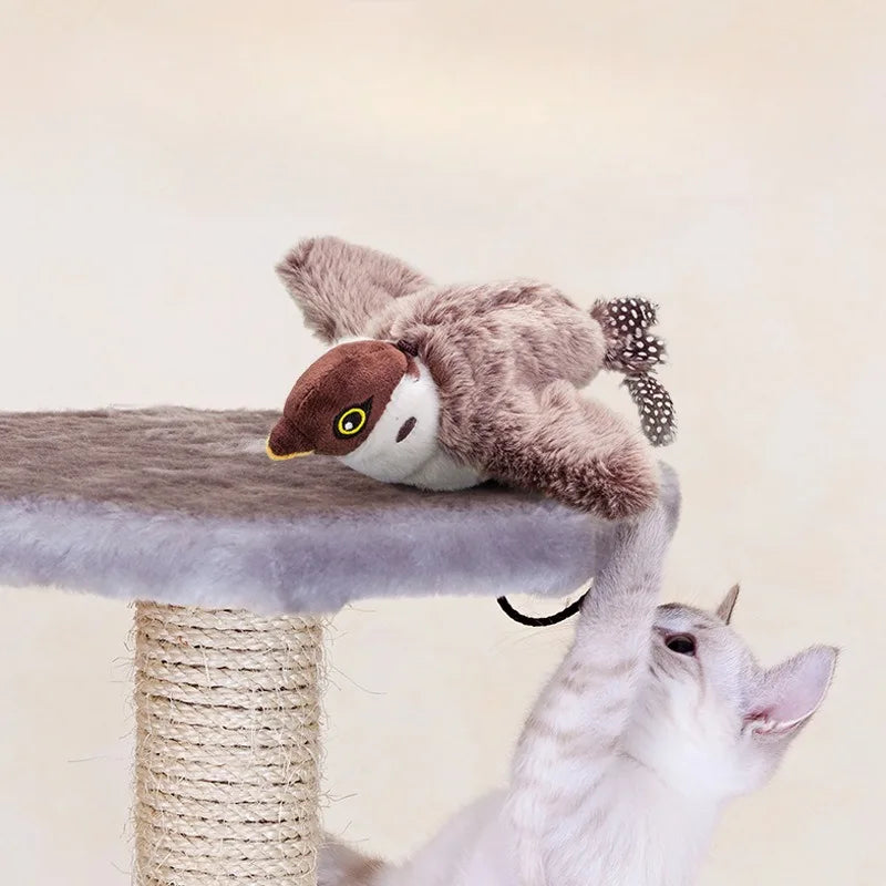 👉 Jouet oiseau interactif pour chat – Peluche chantante rechargeable