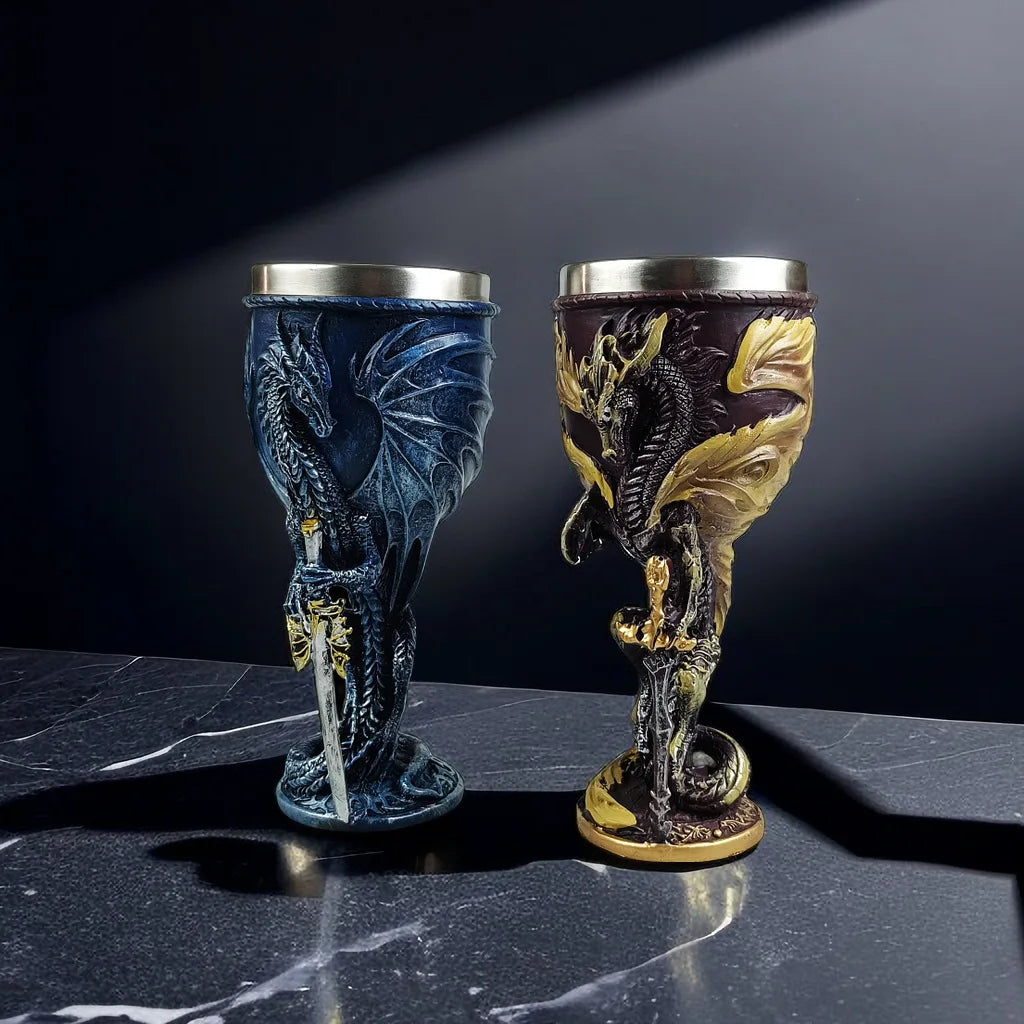 Calice Dragon 🐉 – Coupe médiévale inox & résine 3D décorative