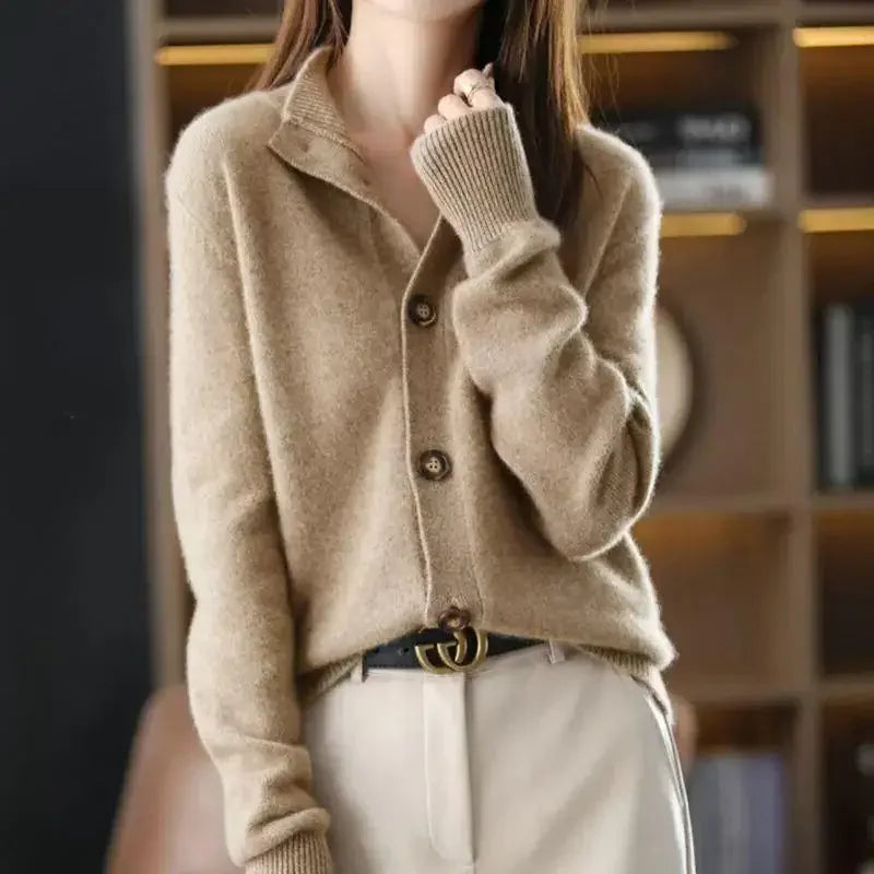 Cardigan femme kaki 🧥 – Gilet chaud automne hiver style coréen