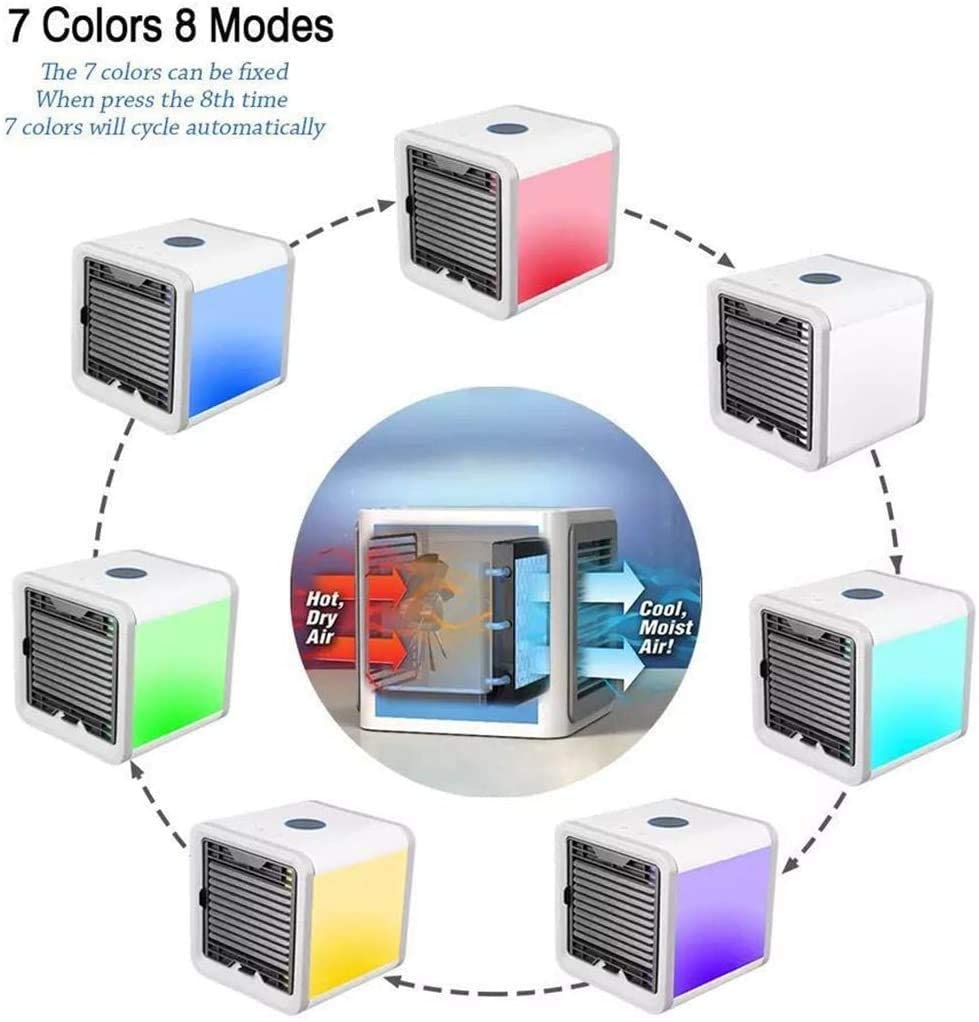 Mini climatiseur portable ,lumières LED 3 en 1, ventilateur USB, humidificateur, purificateur, refroidisseur, 3 vitesses réglables
