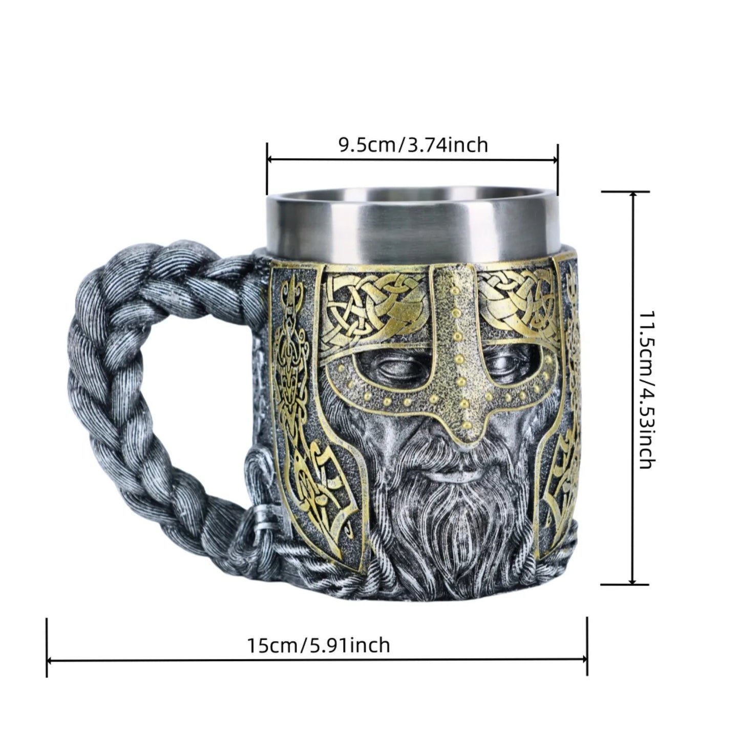 Chope Viking acier inoxydable – Mug guerrier nordique 450 ml
