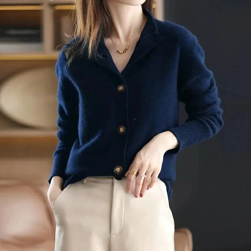 Cardigan femme kaki 🧥 – Gilet chaud automne hiver style coréen