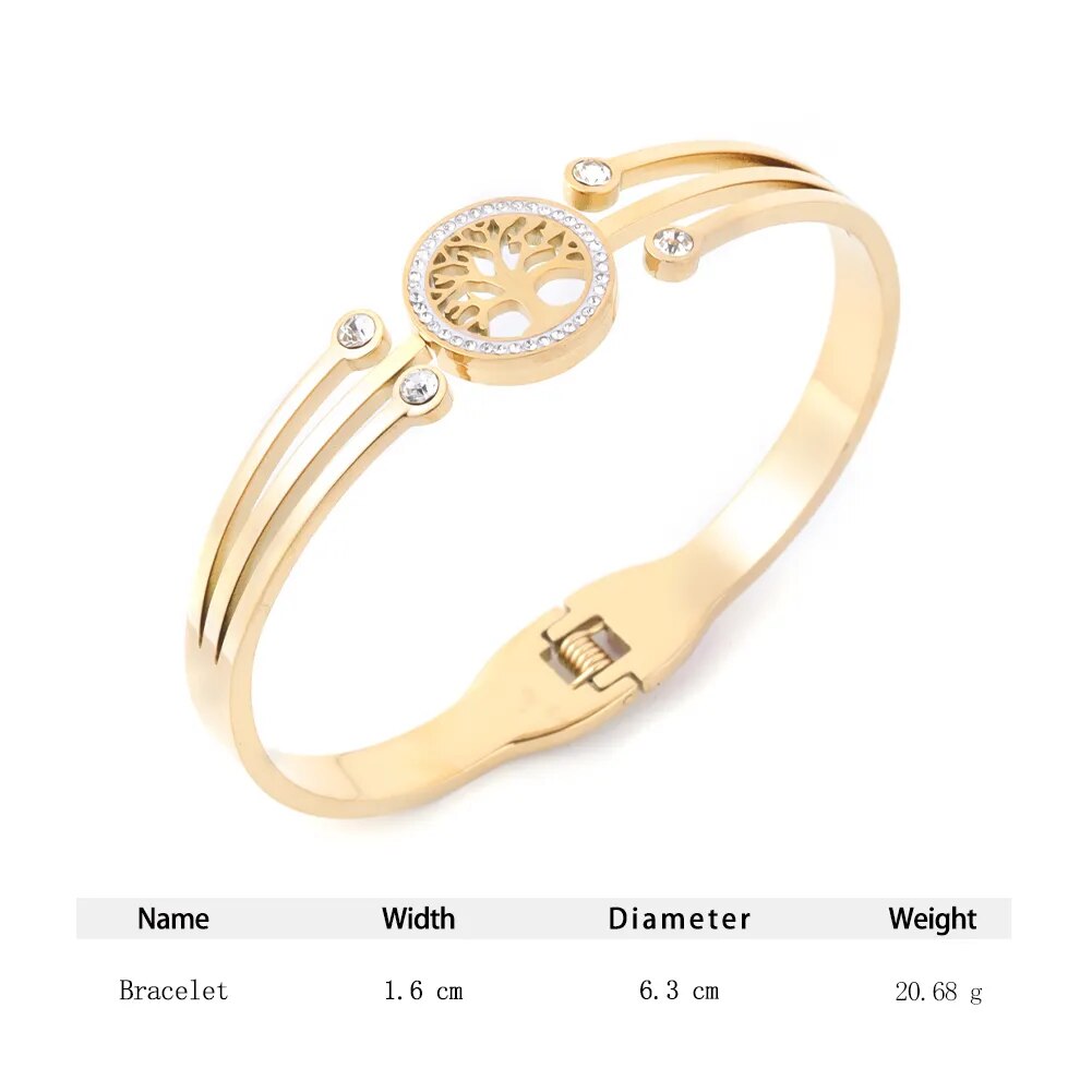 Bracelet arbre de vie en acier inoxydable, femme tendance