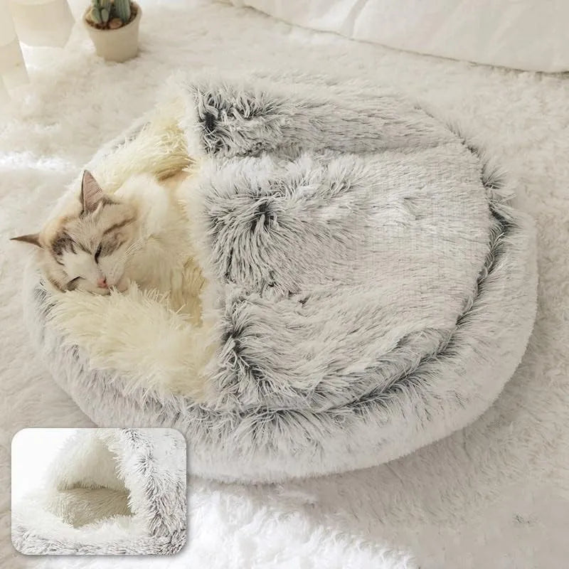 Lit rond en peluche pour chats et petits chiens, chaud et confortable