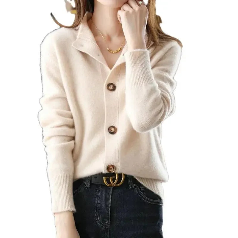 Cardigan femme kaki 🧥 – Gilet chaud automne hiver style coréen