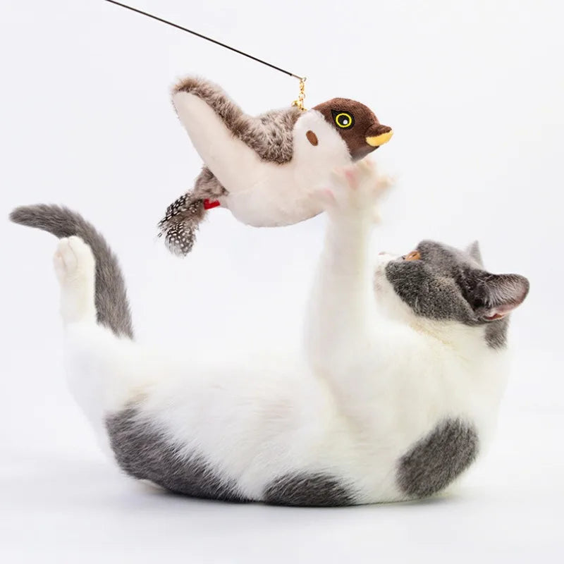 👉 Jouet oiseau interactif pour chat – Peluche chantante rechargeable