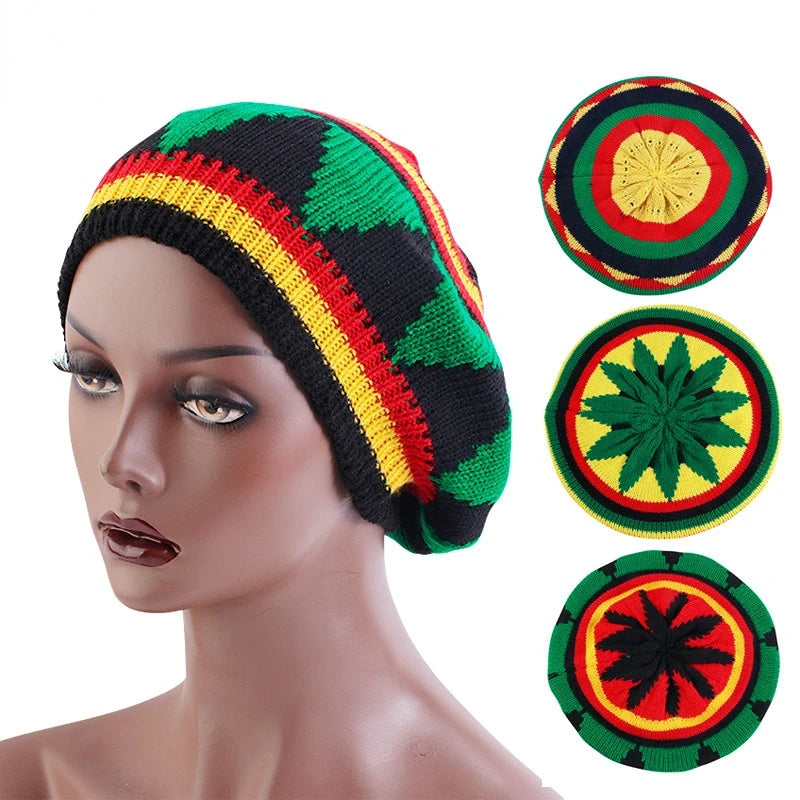 Bonnet multicolore Bob Marley style reggae, laine arc-en-ciel