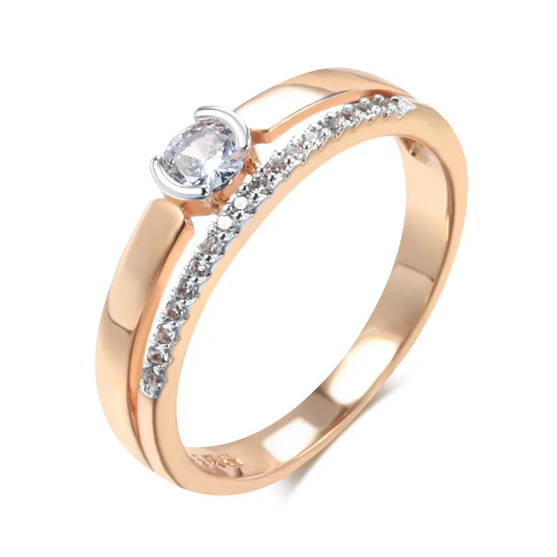 Bague luxe femme or rose & argent 585, zircon naturel, mariage