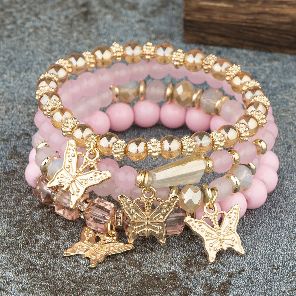 Bracelet Boho femme en cristal doré avec breloques papillon
