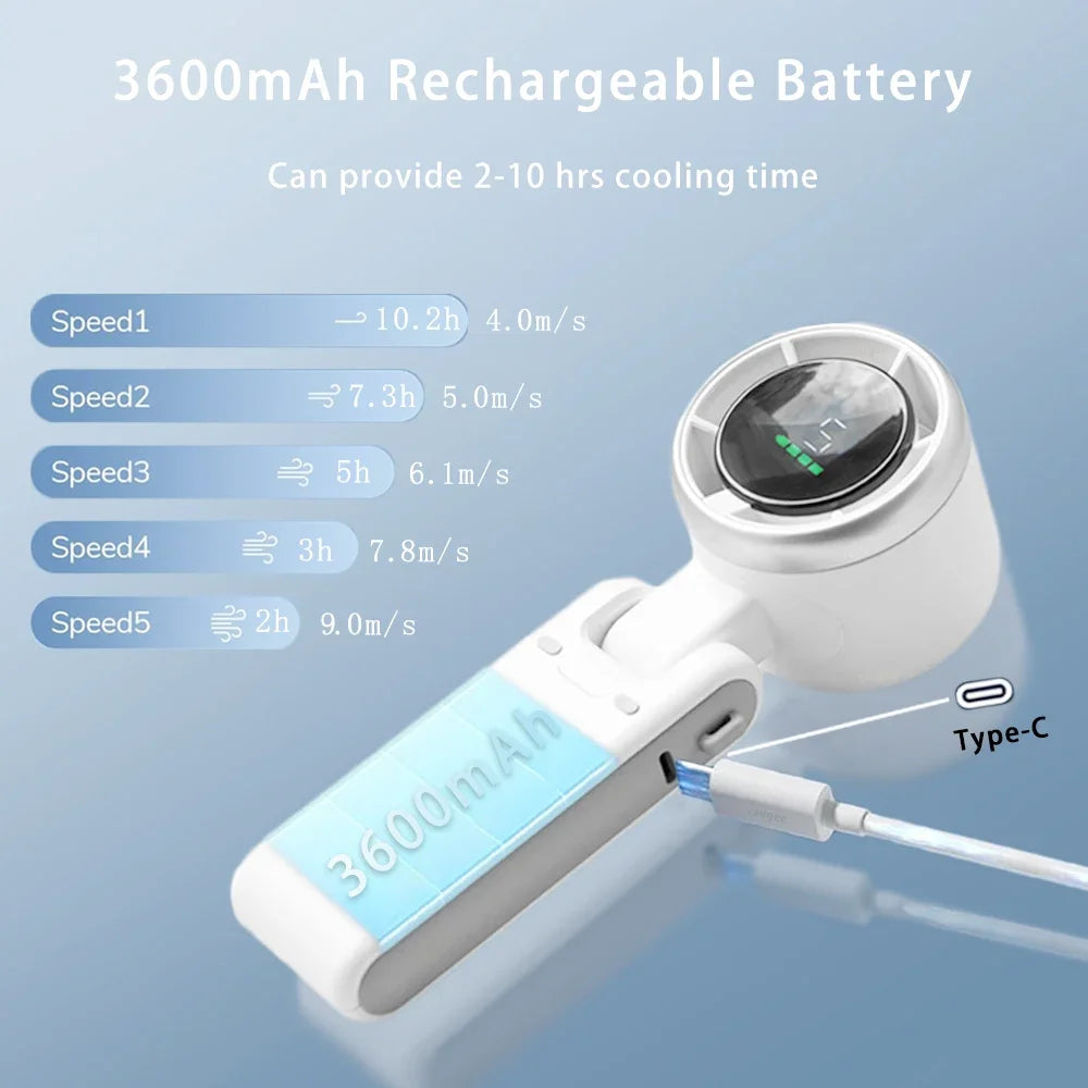 Ventilateur de Poche USB – 5 Vitesses, Silencieux & Rechargeable