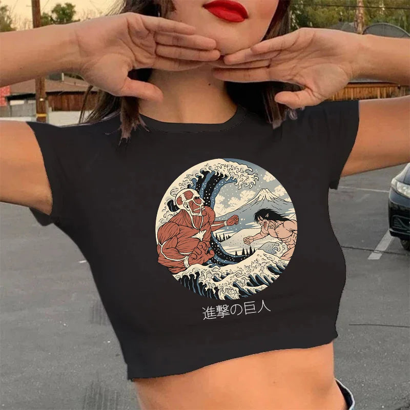 T-shirt court Attack on Titan femme, Harajuku, style manga