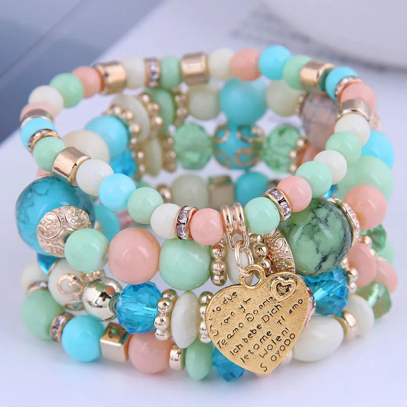 Bracelet bohème coréen perles multicolores cœur – femme & fille