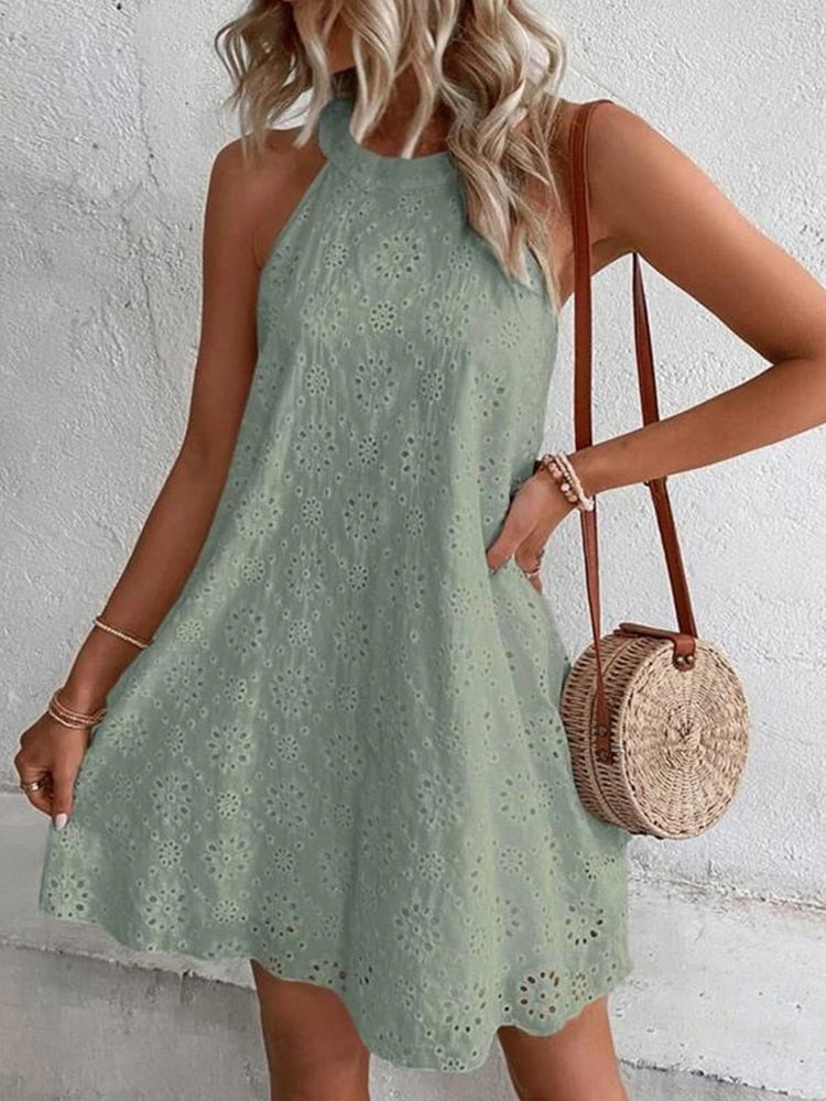 Robe Dentelle Femme Col V – Mini, Brodée, Élégante & Vintage Été