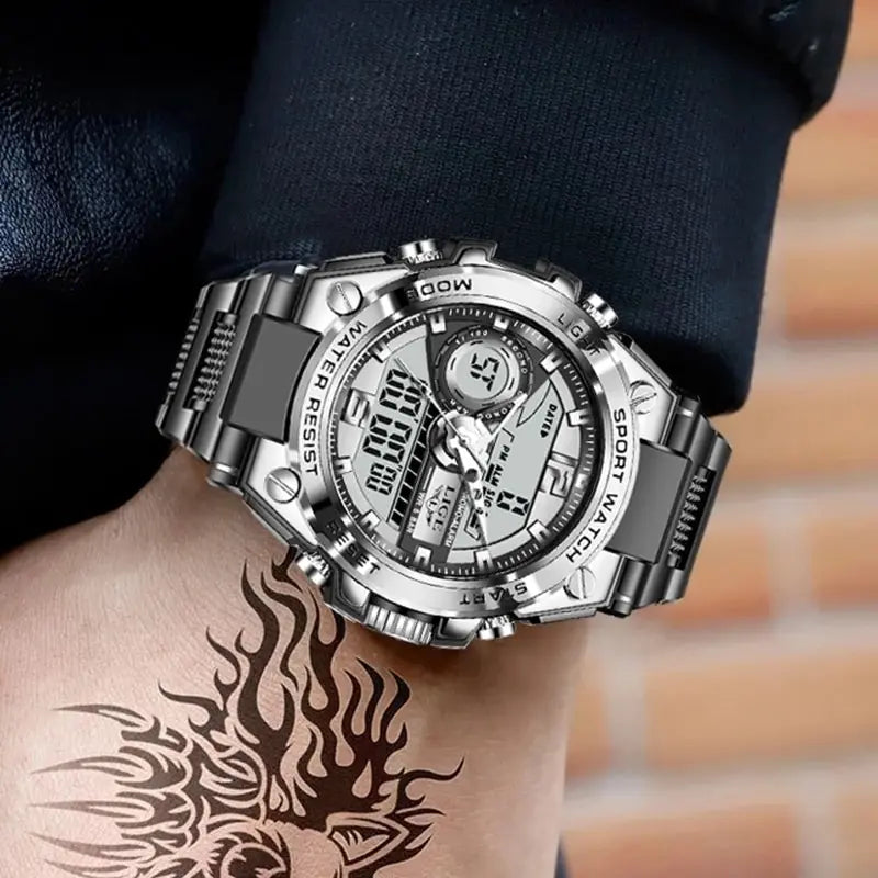 Montre militaire LIGE homme étanche 50m, quartz LED sport