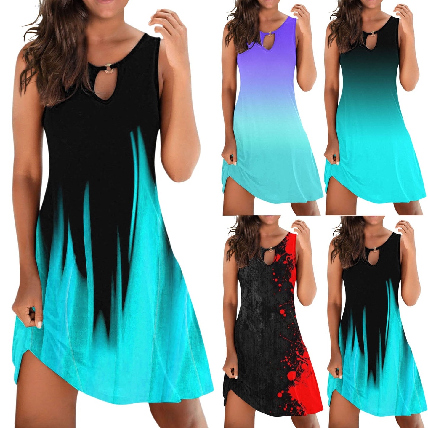 Robe d’Été Femme Bohème – Sans Manches, Col Rond, Ample & Sexy