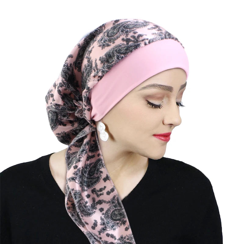 Foulard turban femme 🌸 – Pré-noué, élastique & imprimé chic