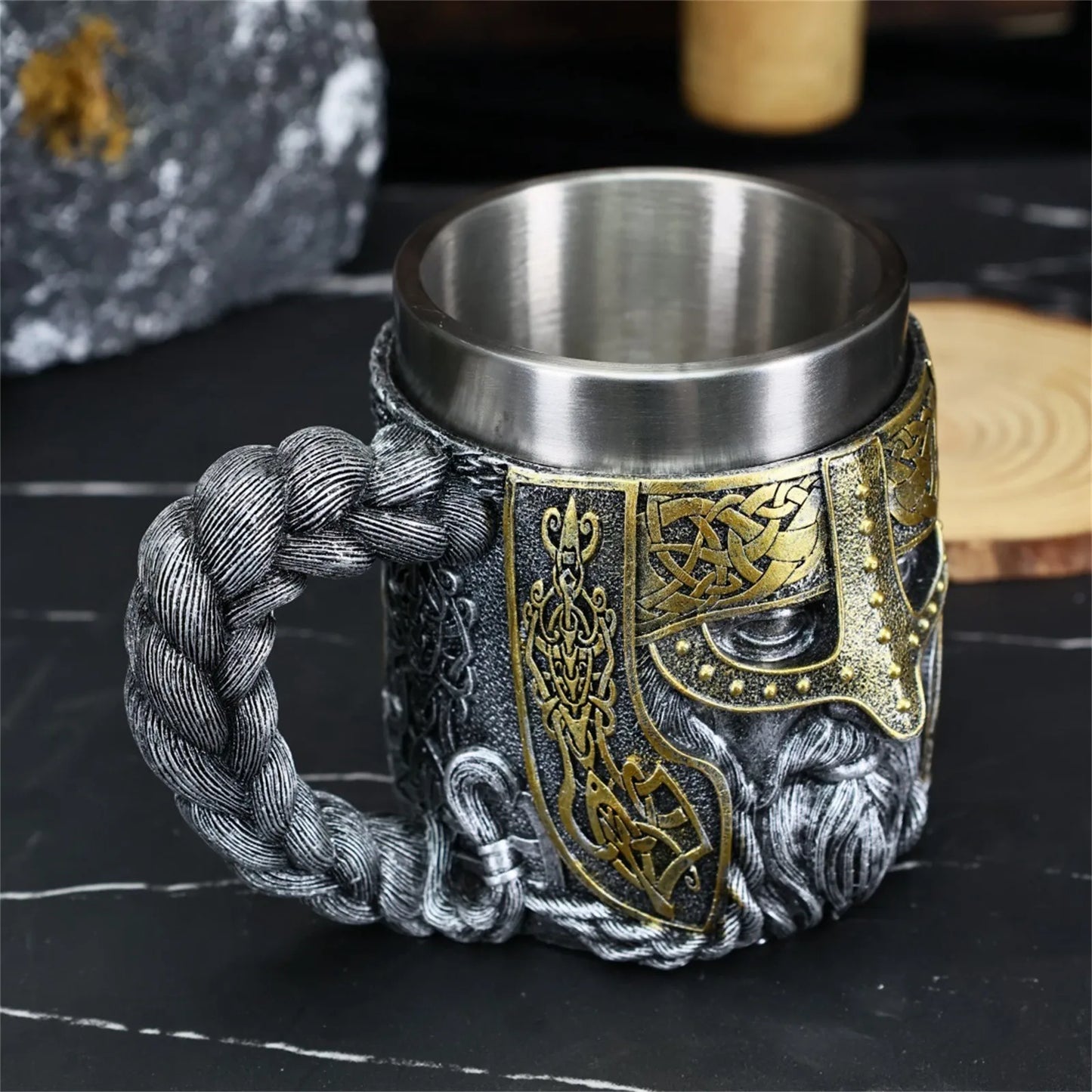 Chope Viking acier inoxydable – Mug guerrier nordique 450 ml