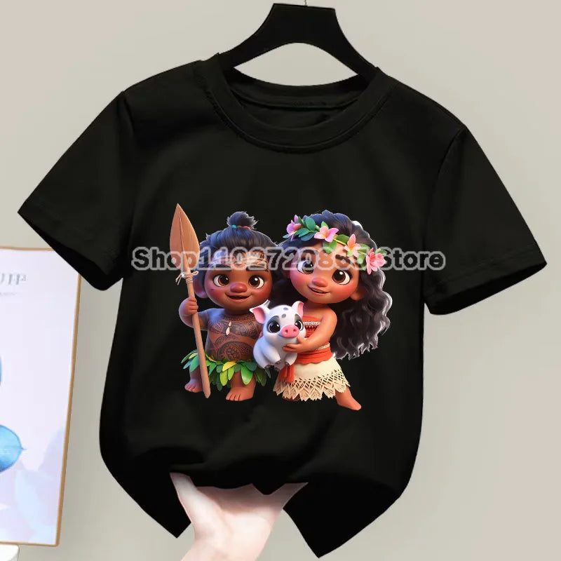 T-shirt Moana 2 enfant été coton blanc ou noir respirant