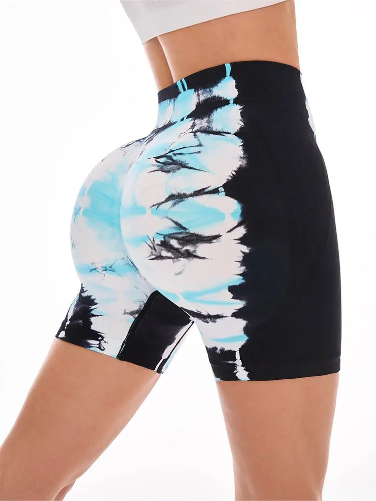 👉 Short de yoga femme tie-dye – taille haute, séchage rapide
