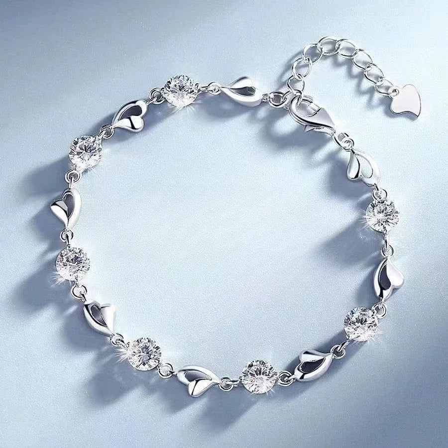 Bracelet Cœur Océan Argent 925 – Cristal Bleu Femme