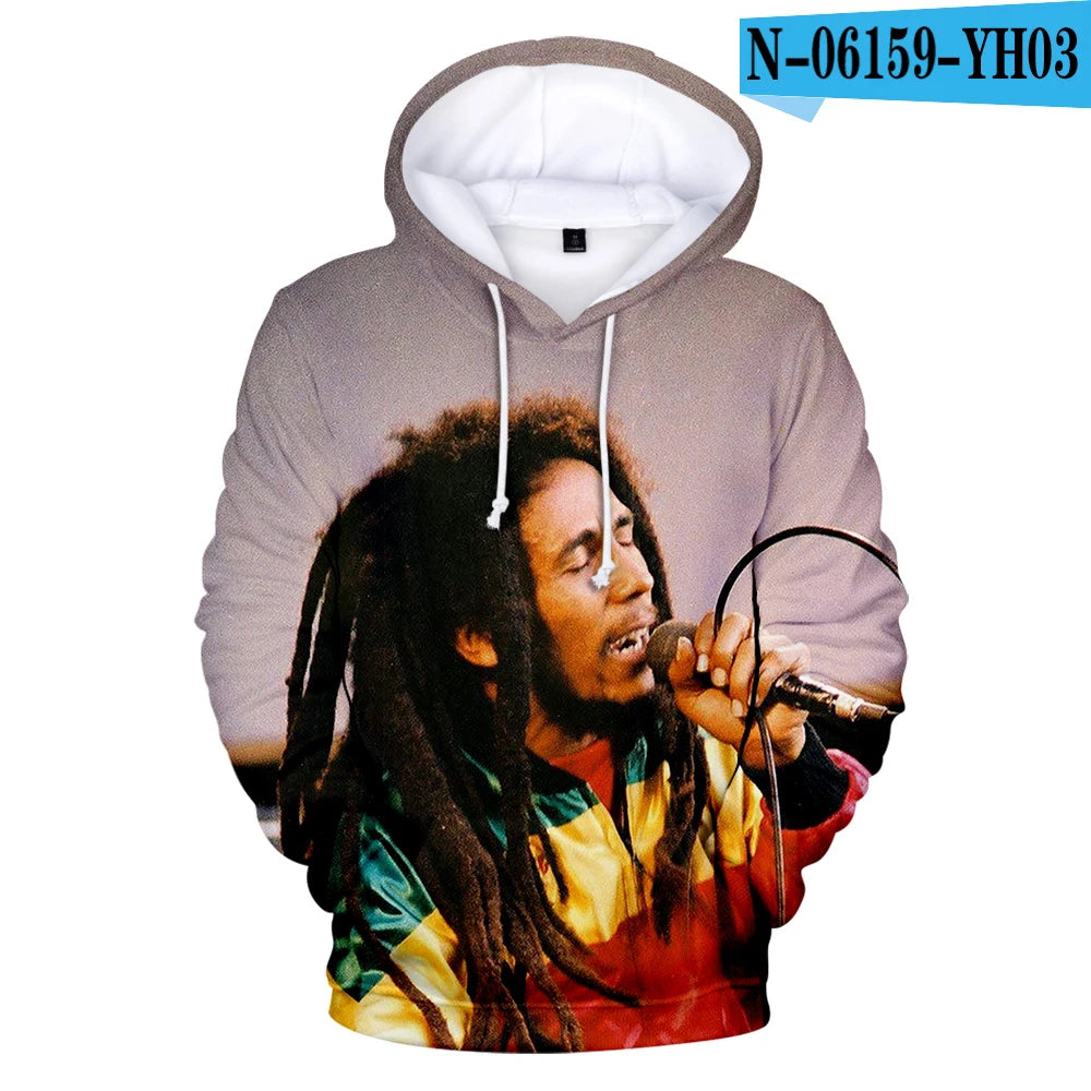 Sweat à capuche 3D Bob Marley, reggae rock, unisexe