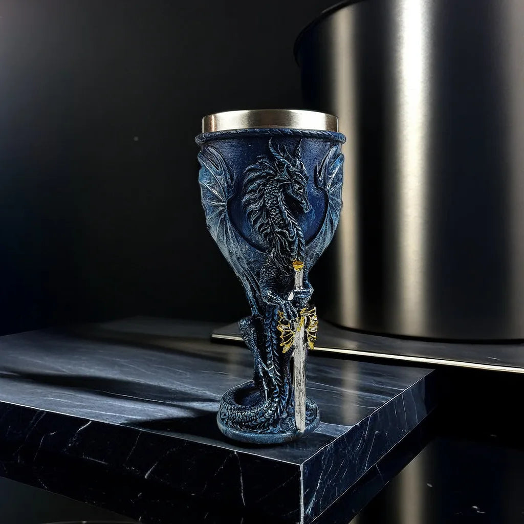 Calice Dragon 🐉 – Coupe médiévale inox & résine 3D décorative