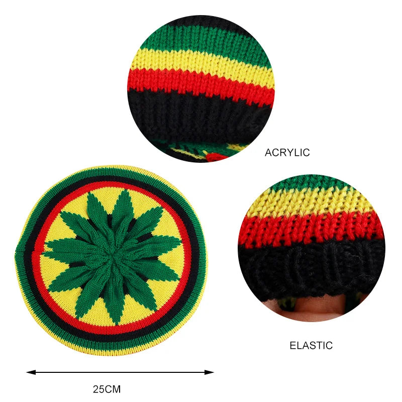 Bonnet multicolore Bob Marley style reggae, laine arc-en-ciel
