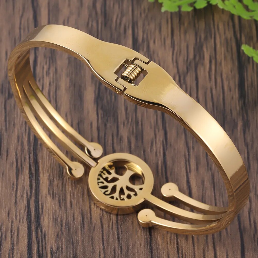 Bracelet arbre de vie en acier inoxydable, femme tendance