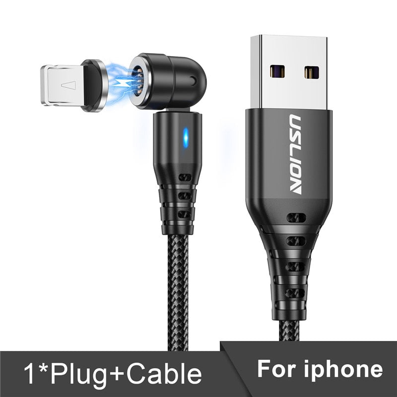 Câble Magnétique 540° Rotatif USLION – Charge Rapide 5A USB-C/Micro
