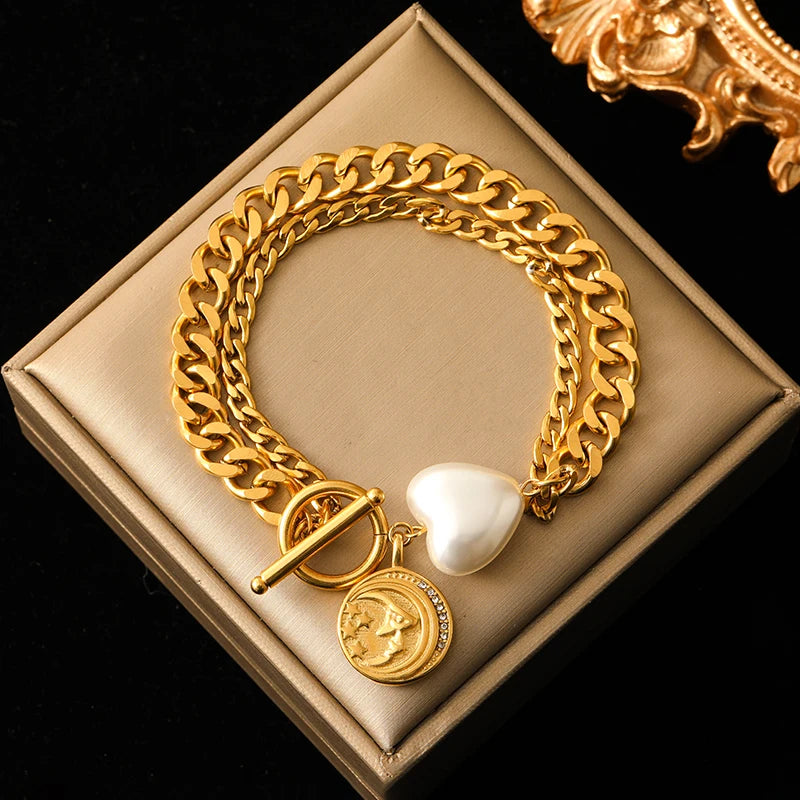 Bracelet Femme Étoiles & Lune – Plaqué Or