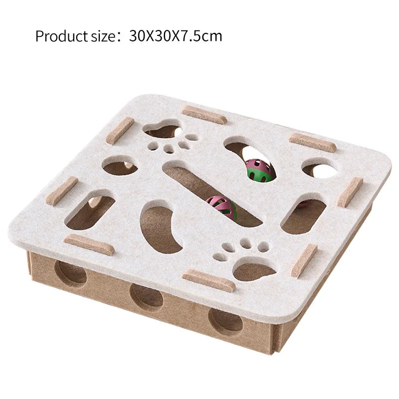 👉 Jouet puzzle interactif pour chat – Boîte en feutrine avec balles