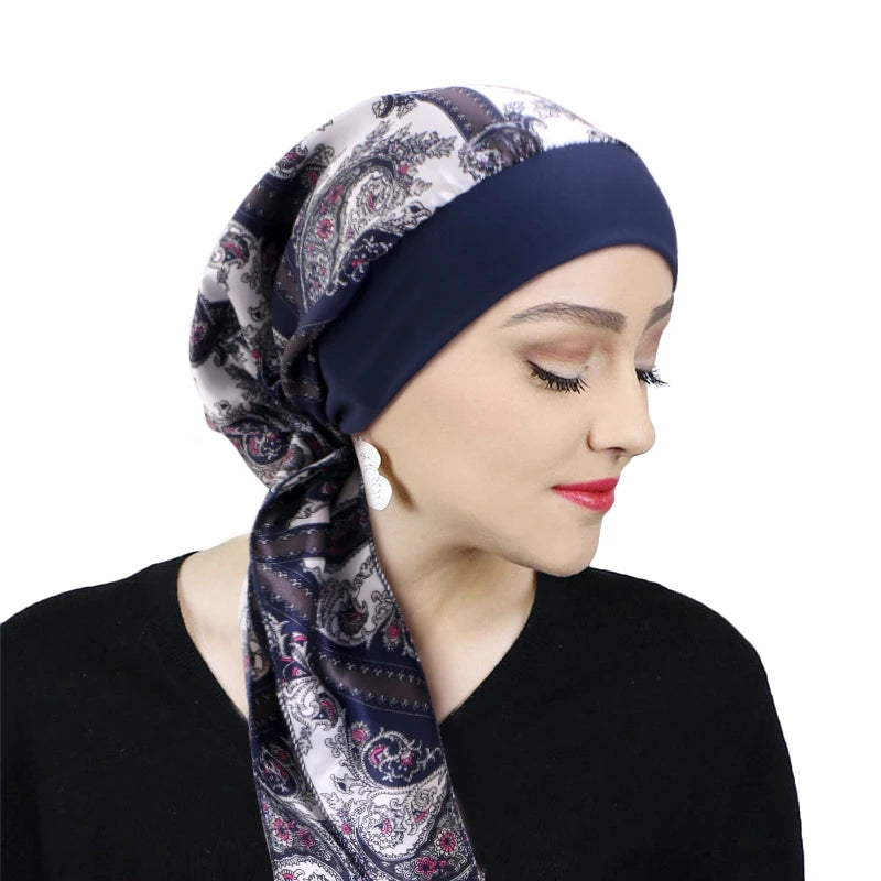 Foulard turban femme 🌸 – Pré-noué, élastique & imprimé chic
