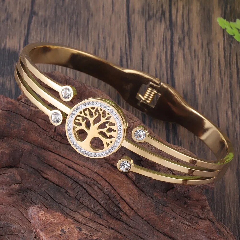 Bracelet arbre de vie en acier inoxydable, femme tendance