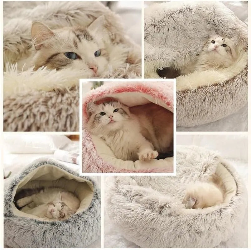 Lit rond en peluche pour chats et petits chiens, chaud et confortable