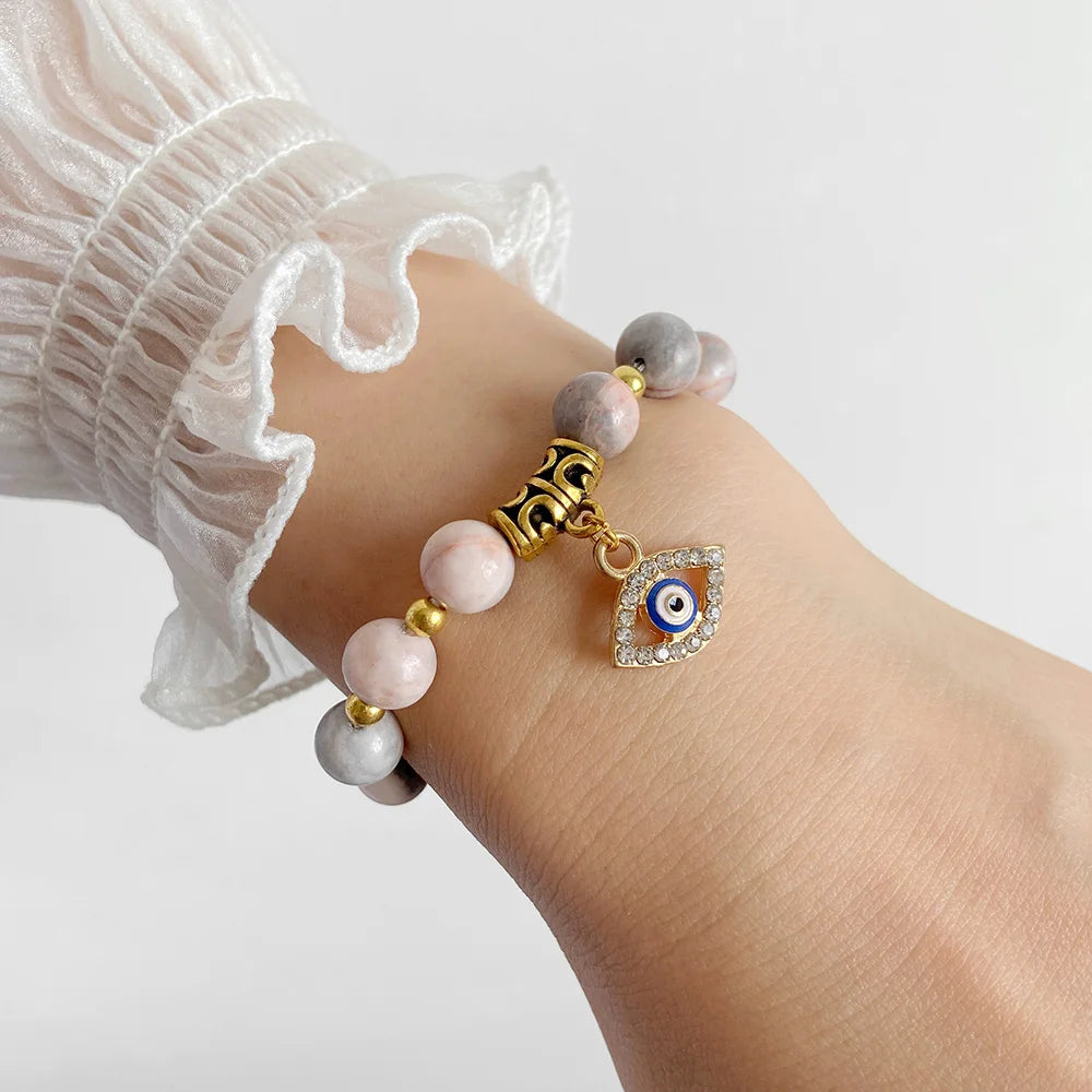 Bracelet femme pierre naturelle or, œil protecteur, yoga, guérison