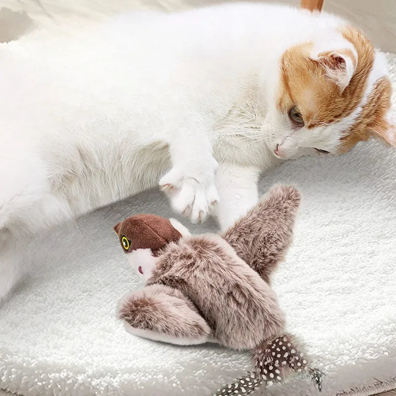 👉 Jouet oiseau interactif pour chat – Peluche chantante rechargeable