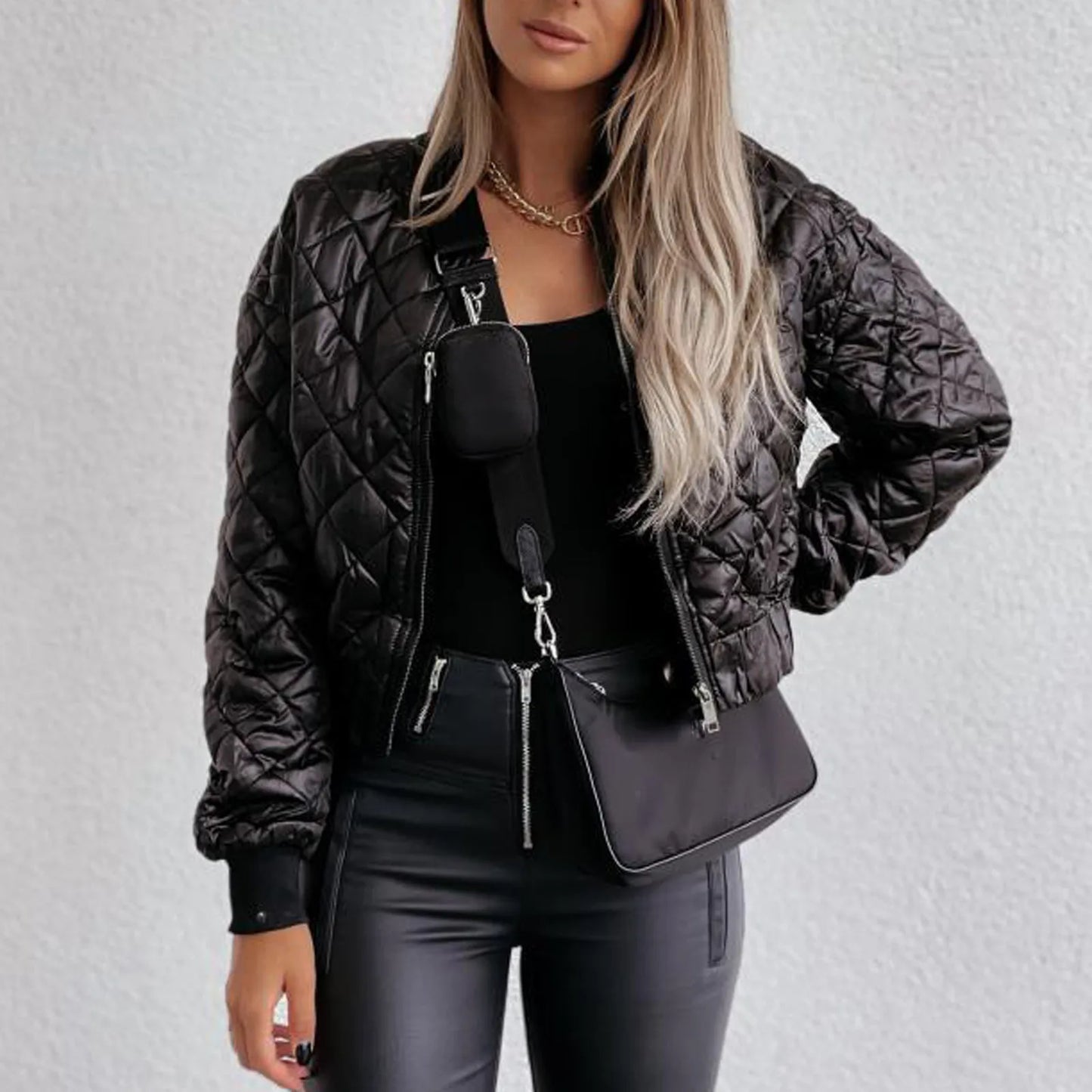 Veste courte femme automne – Bomber zippé à carreaux chaud & stylé