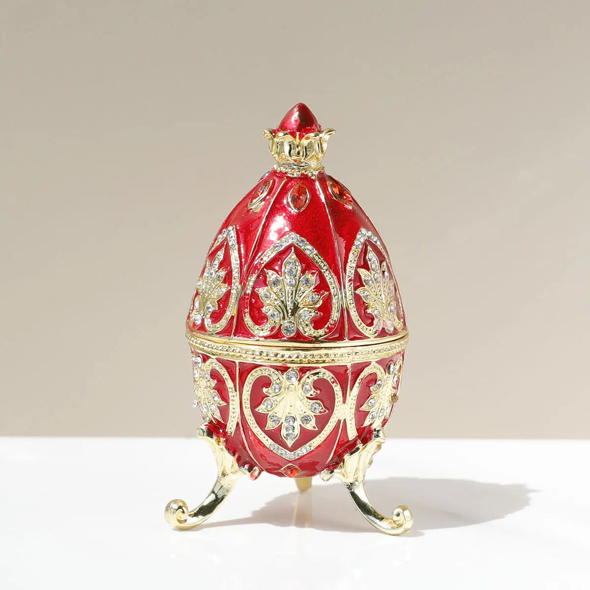 Œuf Fabergé rouge émaillé 💎 – boîte à bijoux & déco élégante