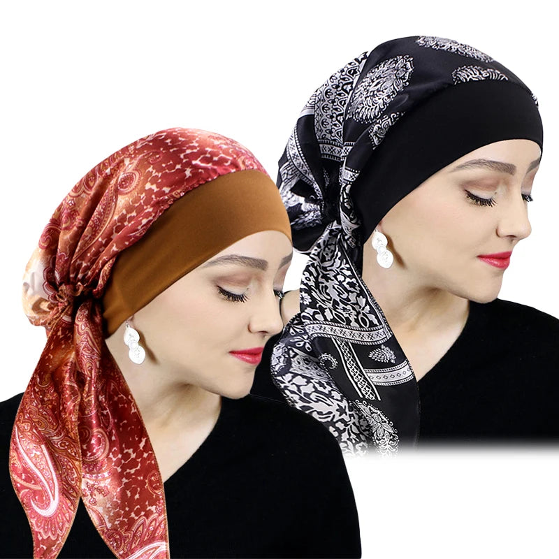 Foulard turban femme 🌸 – Pré-noué, élastique & imprimé chic