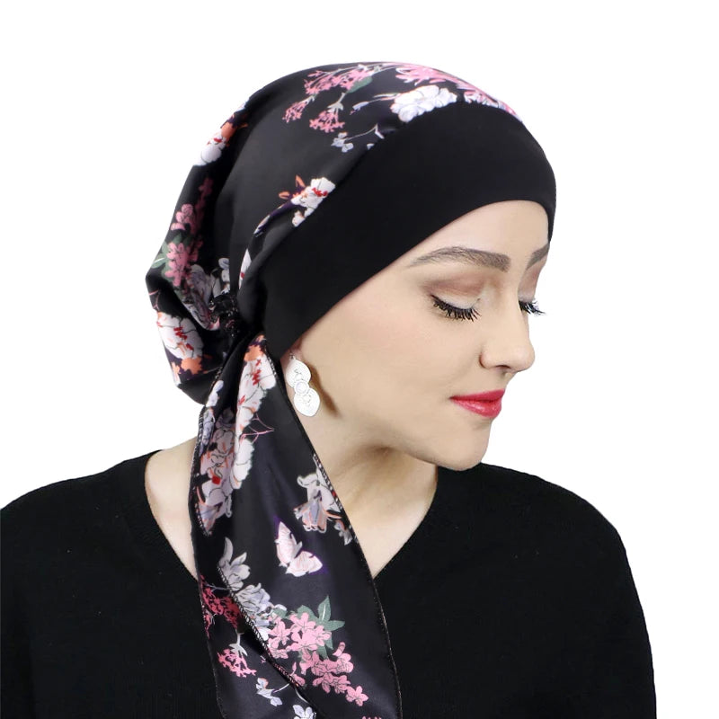 Foulard turban femme 🌸 – Pré-noué, élastique & imprimé chic