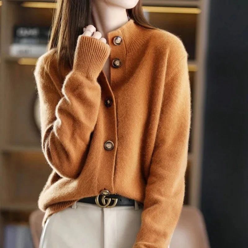 Cardigan femme kaki 🧥 – Gilet chaud automne hiver style coréen