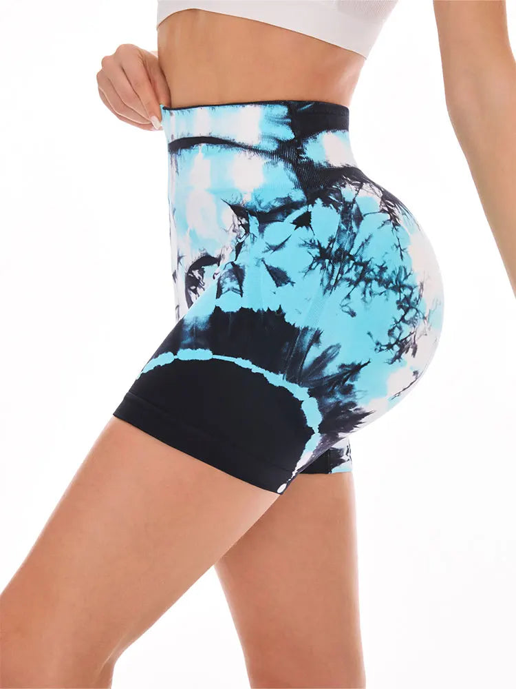👉 Short de yoga femme tie-dye – taille haute, séchage rapide