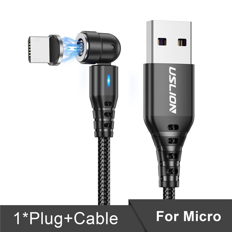 Câble Magnétique 540° Rotatif USLION – Charge Rapide 5A USB-C/Micro