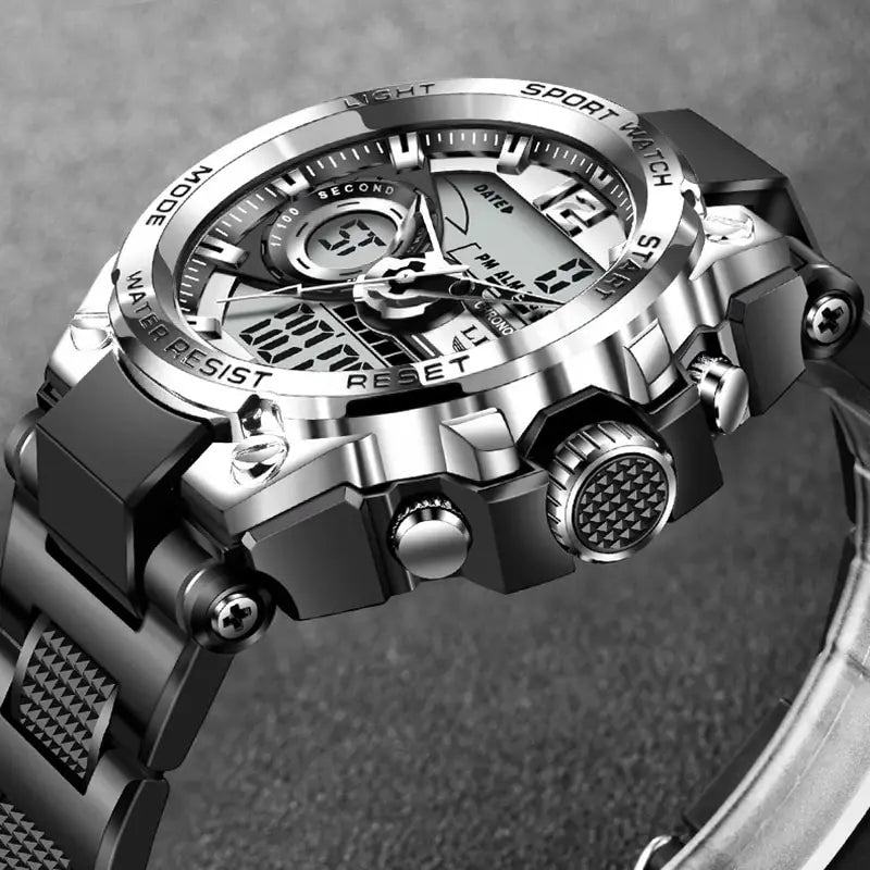Montre militaire LIGE homme étanche 50m, quartz LED sport